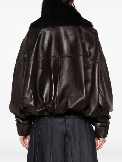 Khaite Fur-collar Leather Jacket In Brown