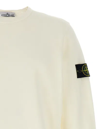 Stone Island Ivory Ribbed Knit Sweater With Crew Neckline In Multi