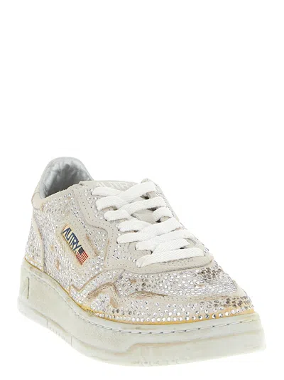 Autry Medalist Low Sneakers In Worn-out Effect Suede With Rhinestones
