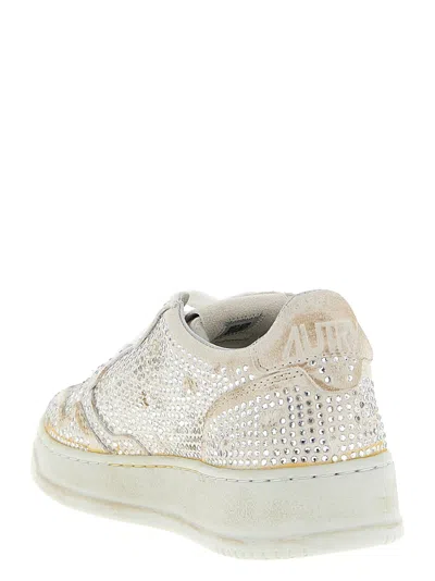 Autry Medalist Low Sneakers In Worn-out Effect Suede With Rhinestones