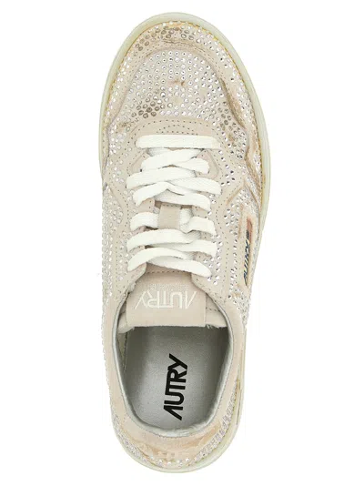 Autry Medalist Low Sneakers In Worn-out Effect Suede With Rhinestones