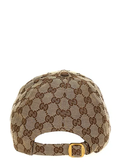 Gucci Men Beige And Ebony Baseball Cap With Web Detail In Gg Supreme Canvas Man In Green
