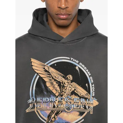 Represent Black Hoodie With Graphic Print On Front And Back And Faded Effect In Cotton Man In Gray