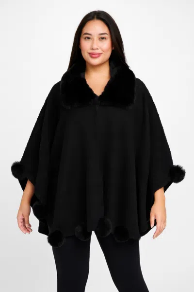Truedames Trim Cape With Faux Fur Collar In Black