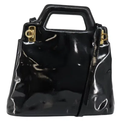 Pre-owned Ferragamo Wanda Handbag Patent Leather Patent_leather Handbag () In Black