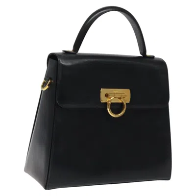 Pre-owned Ferragamo Gancini Handbag Leather Leather Handbag () In Black