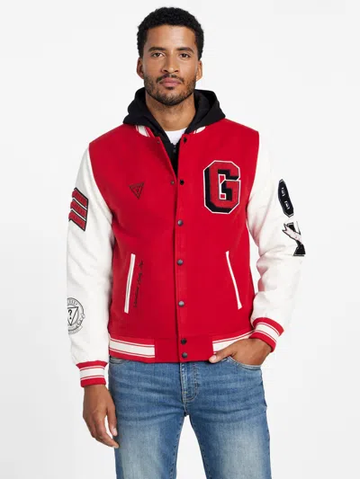 Guess Factory Lark Varsity Jacket In Red