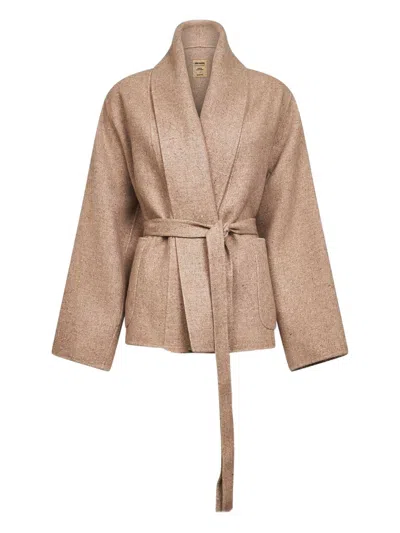 Uma Wang Beige Cashmere Blend Kobina Kimono-style Jacket In Brown