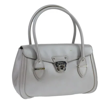 Pre-owned Ferragamo Flap Satchel Saffiano Leather Leather Handbag () In Silver