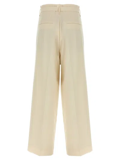 Auralee High Waist Wide Leg Pleated Trousers In Brown
