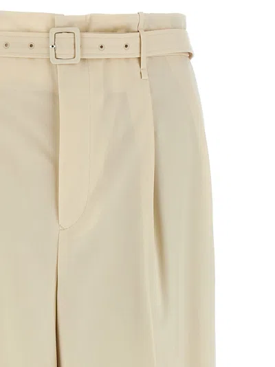 Auralee High Waist Wide Leg Pleated Trousers In Brown