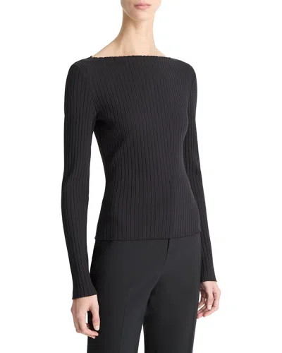 Vince Rib Slash Neck Top In Black