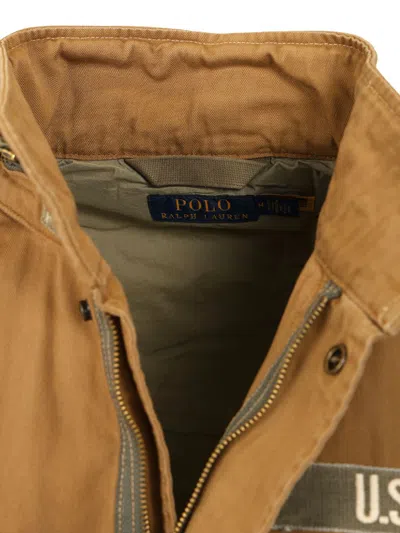 Polo Ralph Lauren Cotton Jacket With Drawstring Waist And Pockets In Gold