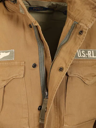 Polo Ralph Lauren Cotton Jacket With Drawstring Waist And Pockets In Gold