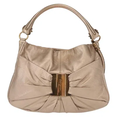 Pre-owned Ferragamo Miss Vara Hobo Leather Leather Handbag () In Gold