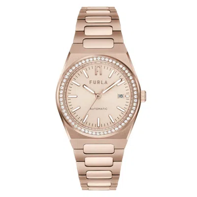Furla Multicolor Stainless Steel Dress Watch In Gold