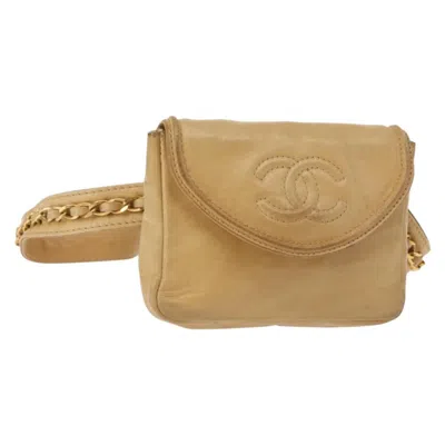 Pre-owned Chanel Vintage Flap Waist Bag Leather Leather Clutche & Pouche Bag () In Sand