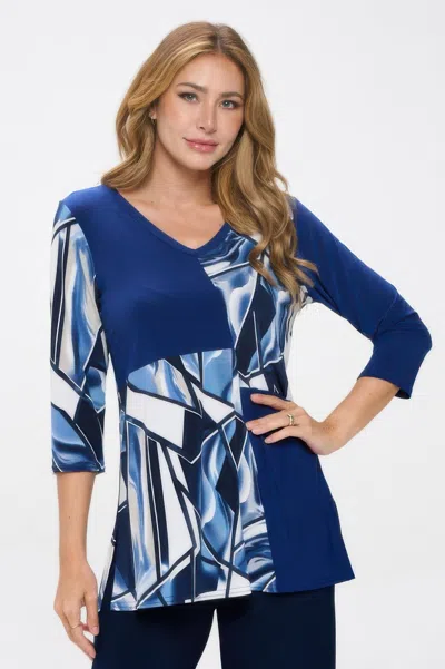Truedames Hit Contrast V-neck Tunic Top In Blue