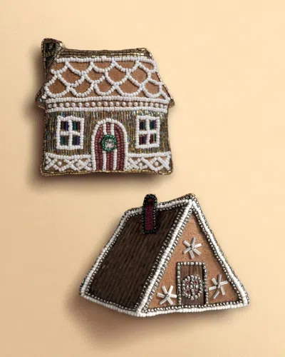 Pillowpia Gingerbread Cabin Ornament Set In Brown