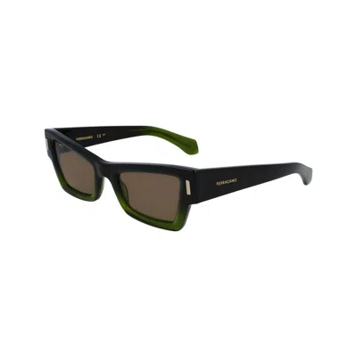 Ferragamo Rivets Acetate Cat-eye Sunglasses In Transparent Dark Green