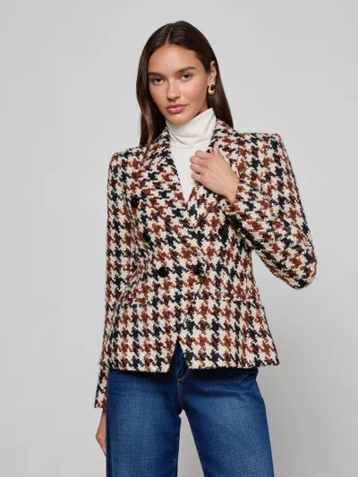 L'agence Marie Houndstooth Tweed Blazer In Brown