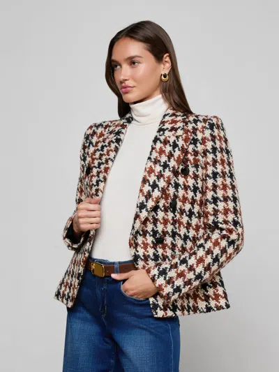 L'agence Marie Houndstooth Tweed Blazer In Brown