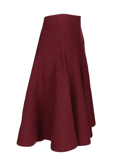Alaïa Pleated Knitted Cashmere-blend Midi Skirt In Burgundy