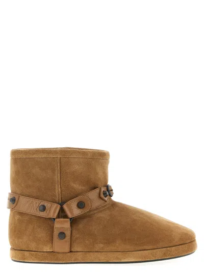 Balenciaga Alaska Studded Leather-trimmed Fleece-lined Suede Ankle Boots In Brown