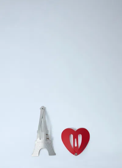 Balenciaga Women Set Of Two Bazaar Snp Hair Clips In Red