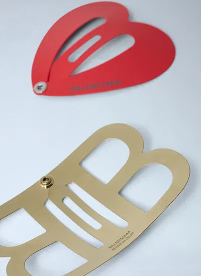 Balenciaga Heart Shaped Metallic Hair Accessory Set In Red