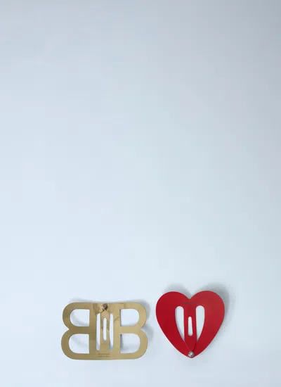 Balenciaga Heart Shaped Metallic Hair Accessory Set In Red