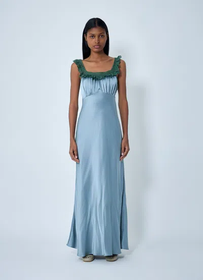Chloé Women Silk Satin And Lace Maxi Dress In Blue