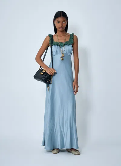 Chloé Women Silk Satin And Lace Maxi Dress In Blue