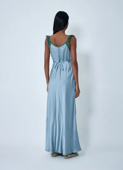 Chloé Women Silk Satin And Lace Maxi Dress In Blue