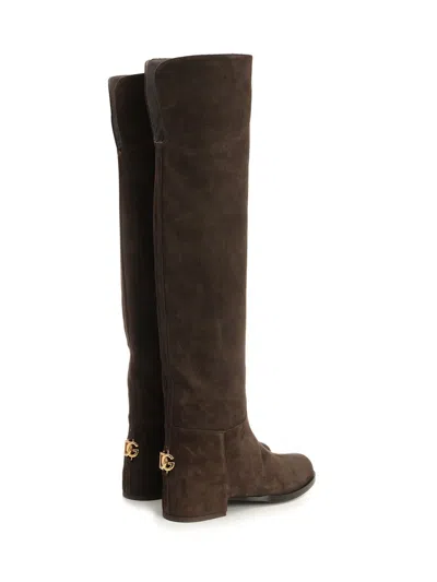 Dolce & Gabbana Women Lambskin Suede Boot In Brown