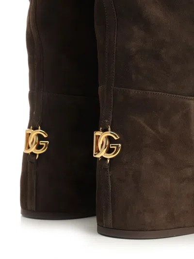 Dolce & Gabbana Women Lambskin Suede Boot In Brown