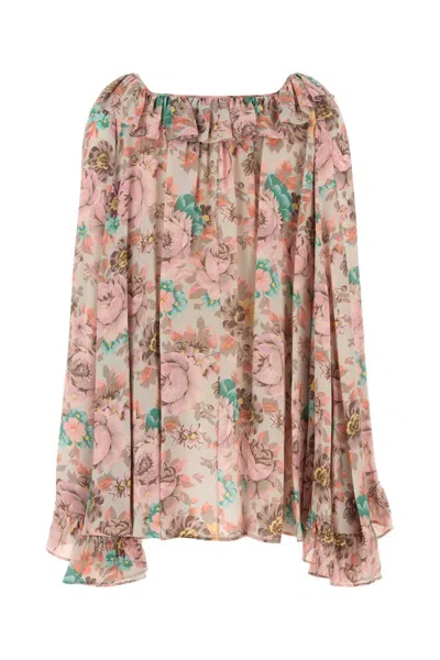 Chloé Bouquet-printed Organic Silk Crepe De Chine Mini Cape Dress In Pink