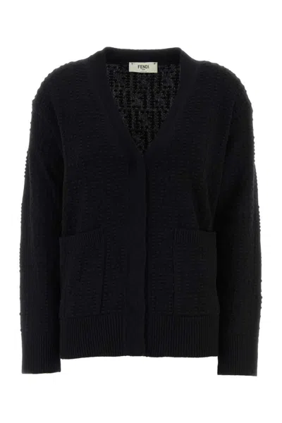 Fendi Women Oversized V-neck Cardigan In Black