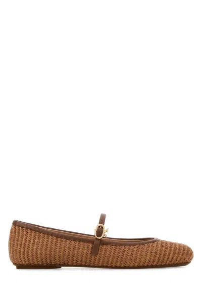 Gianvito Rossi Women Caramel Raffia Carla Ballerinas In Brown