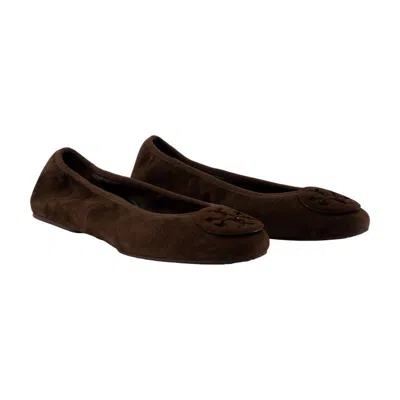 Tory Burch Reva Travel Suede Ballet Flats In Brown