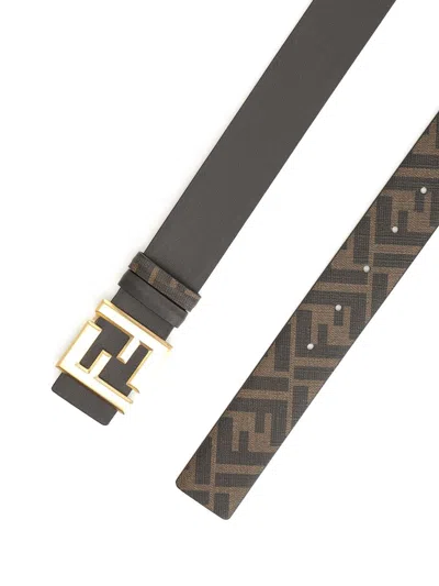 Fendi Reversible Belt With Thin Squared Ff Buckle Belts Brown In Black