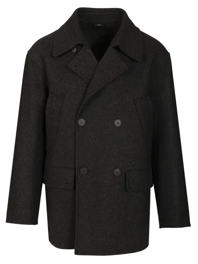 Fendi Wool Pea Coat Coats Grey In Black