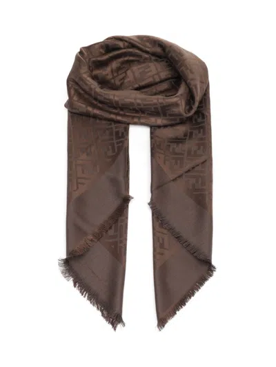 Fendi Ff Jacquard Wool And Silk Shawl In Brown