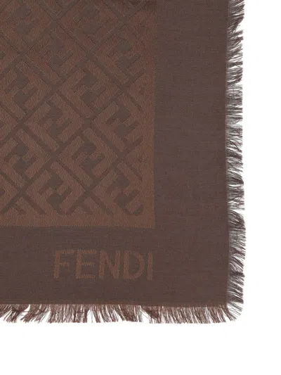 Fendi Ff Jacquard Wool And Silk Shawl In Brown