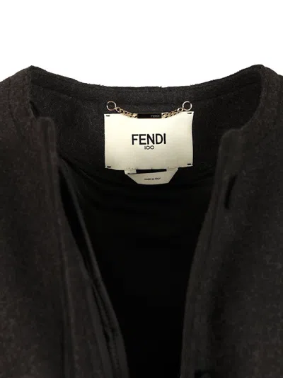 Fendi Single-breasted Short Jacket Coats Grey In Gray