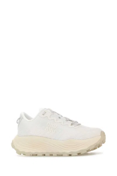 Miu Miu Textured Sole Fabric Athletic Shoes In White