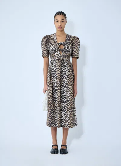 Ganni Women Leopard Print Tie Strap Midi Dress In Animal Print