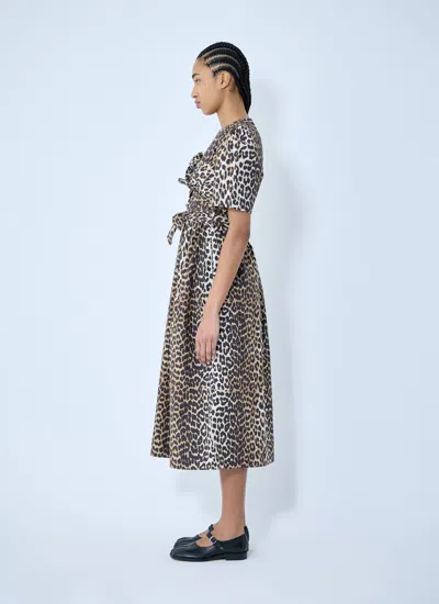 Ganni Women Leopard Print Tie Strap Midi Dress In Animal Print
