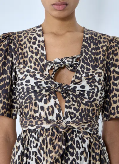 Ganni Women Leopard Print Tie Strap Midi Dress In Animal Print