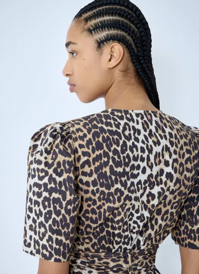 Ganni Women Leopard Print Tie Strap Midi Dress In Animal Print